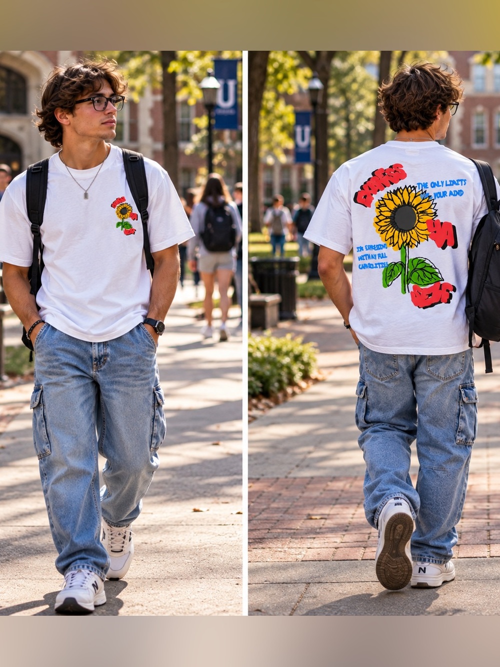 PacSun White Tee with Yellow Sunflower and Red Accents